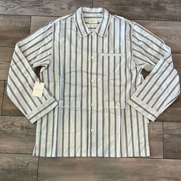 Aime Leon Dore Blue Cream Striped Button Front Pajama Style Shirt Size M NWT - Picture 1 of 6
